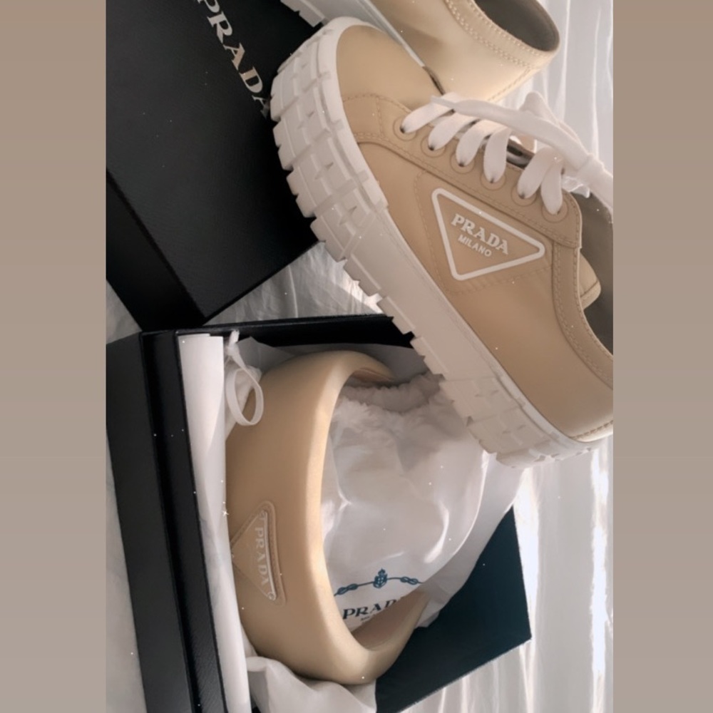 COPY - Tan pair of platform Prada sneakers and head band